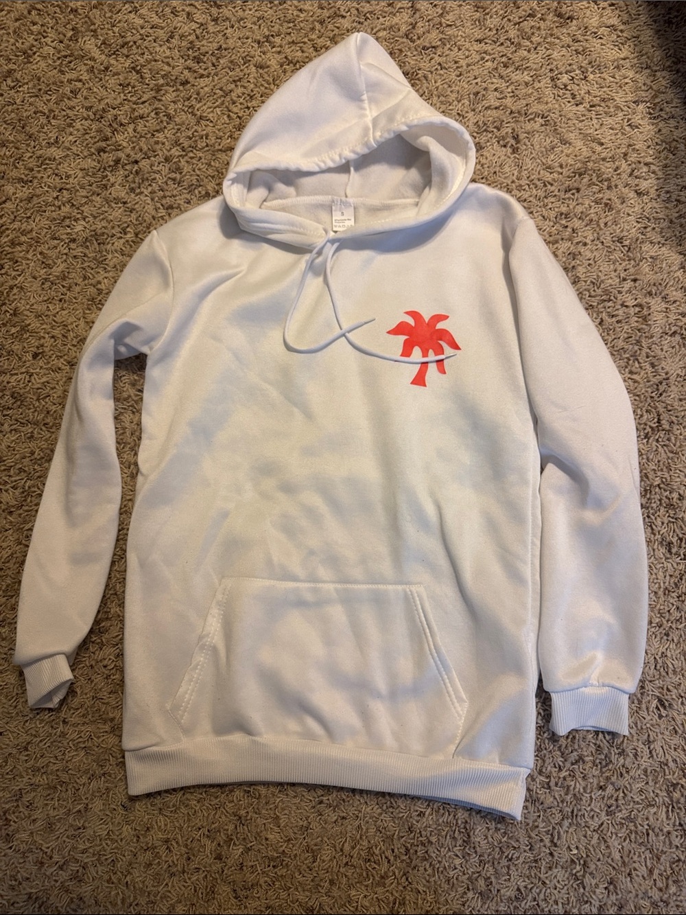 White Hoodie Sweatshirt with Coral Palm Graphic